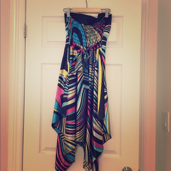 Strapless summer dress, colourful, rayon&cotton - Picture 4 of 8